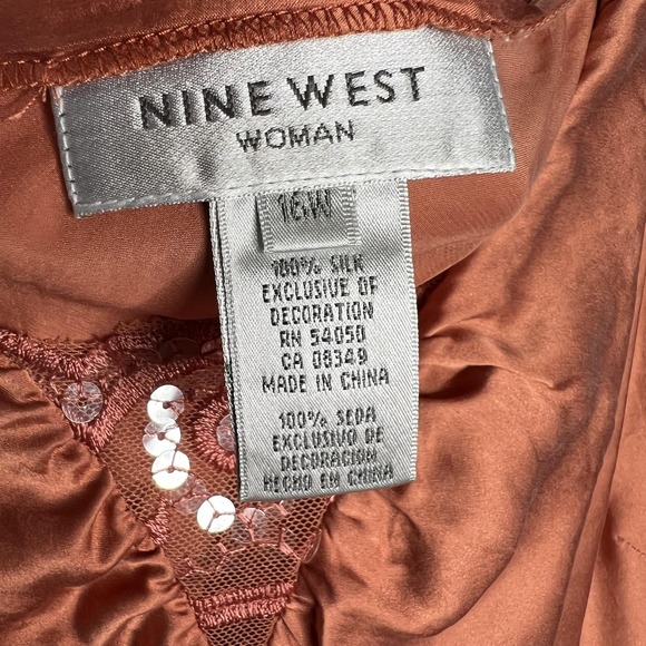 Nine West Silk Cami Tank Top Womens Plus 16W Rust Lace Sequin Straps Beaded - Picture 4 of 9
